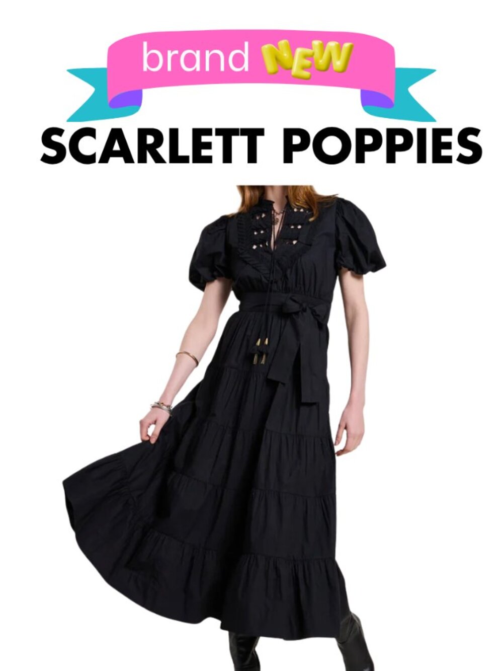 Scarlett Poppies Ethereal Cotton Poplin Maxi Black Dress Size XS New w/Tags